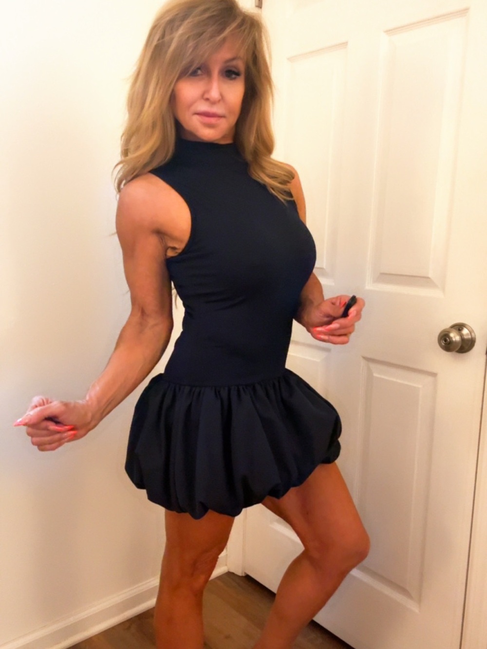 Sleeveless Black Bubble-Hem Mini Dress Navy Blue